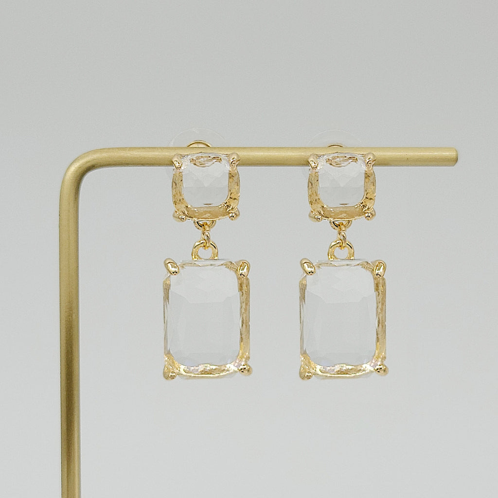Gold Plated Cushion Cut Rectangle Earrings