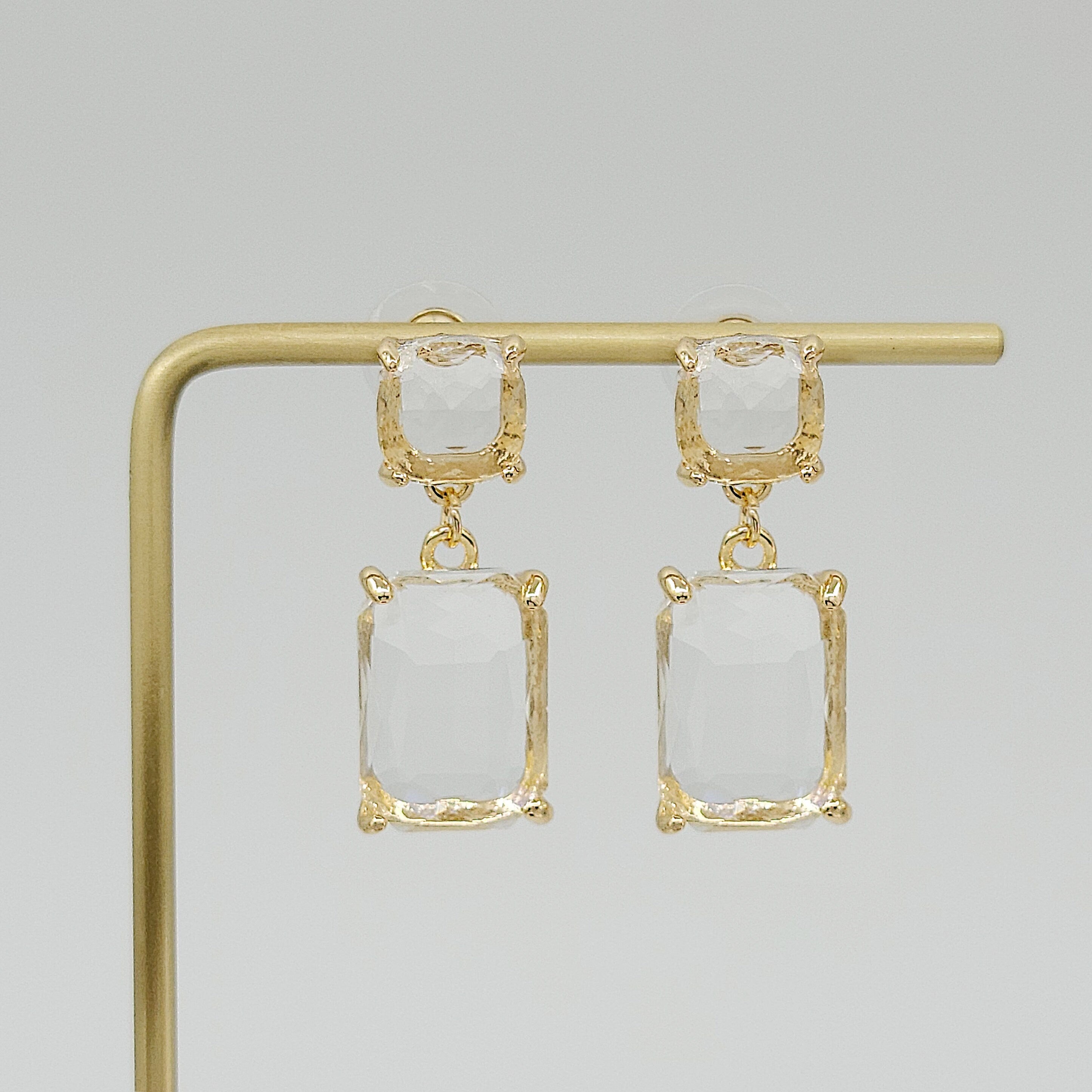 Gold Plated Cushion Cut Rectangle Earrings