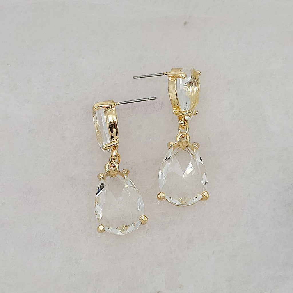 Gold Plated Cushion Cut Double Teardrop Earrings