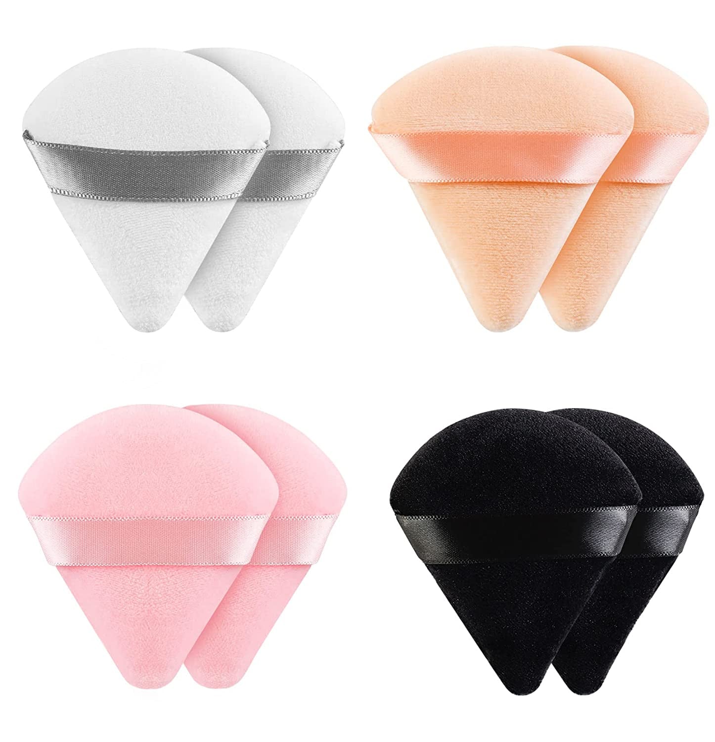 8-Piece Triangle Powder Puff Set – Soft Velour Makeup Sponges for Foundation Blending & Beauty Application