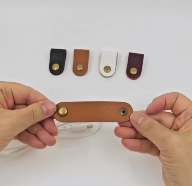 Leather Cable Organizer with Snap Closure